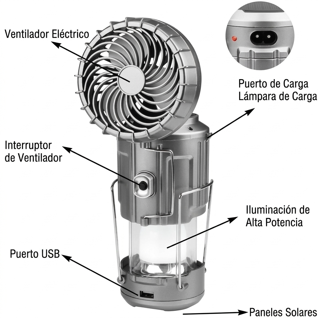LANTERNA DE VENTILADOR SOLAR 5 EN 1